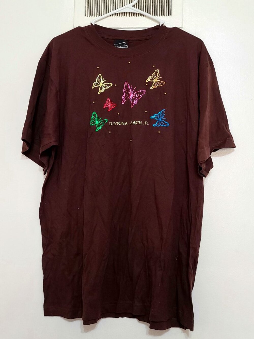 Brown Embroidered Butterfly T‑Shirt